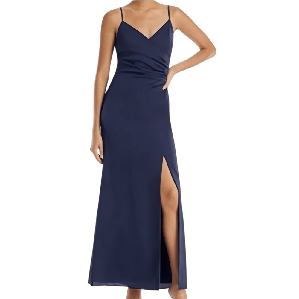 NWT AQUA Faux Wrap Spaghetti Strap V-Neck Tie Back Split Hem Lined Dress Size 6